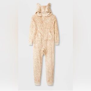 Kids' onesie Leopard fleece with hood & ears